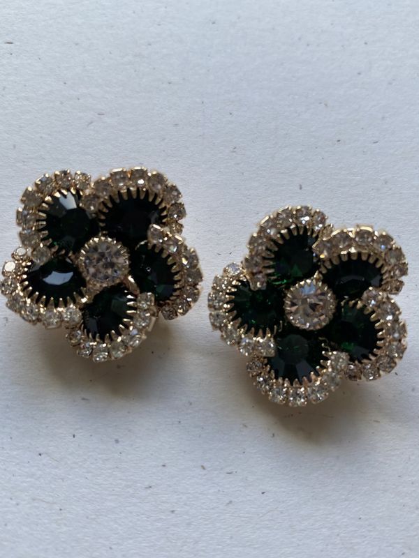 Bling blomsterknapper - Flaskegrønn