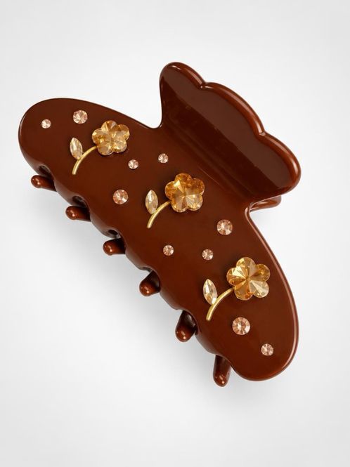 Hovedbilde Brun med rhinestone blomster