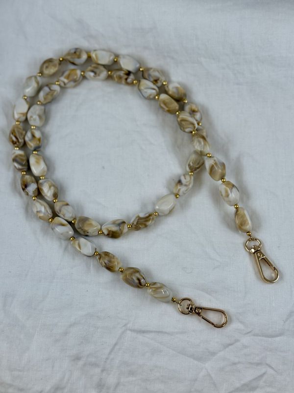 Tynn perler på en snor lenke 80 cm -cappucono